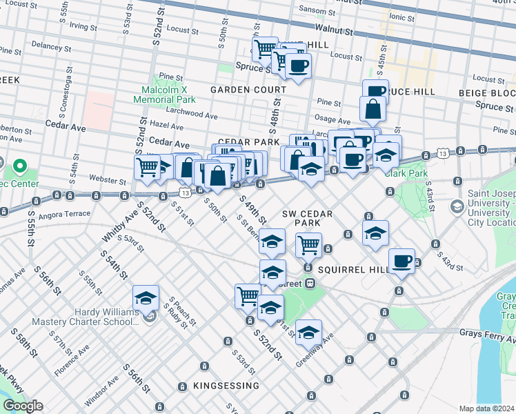 map of restaurants, bars, coffee shops, grocery stores, and more near in Philadelphia
