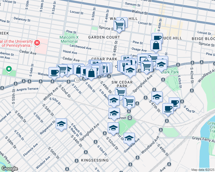 map of restaurants, bars, coffee shops, grocery stores, and more near in Philadelphia