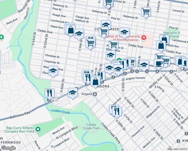 map of restaurants, bars, coffee shops, grocery stores, and more near in Philadelphia