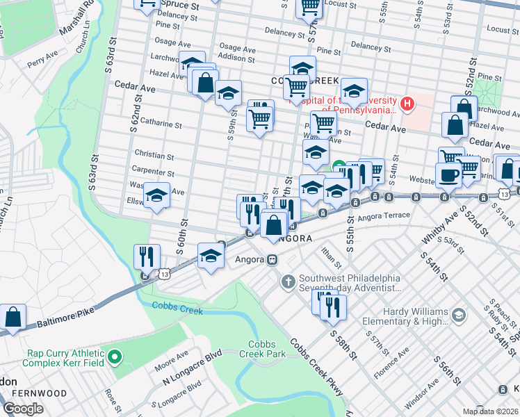map of restaurants, bars, coffee shops, grocery stores, and more near in Philadelphia
