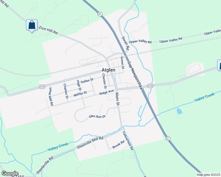 map of restaurants, bars, coffee shops, grocery stores, and more near 400 Ridge Avenue in Atglen