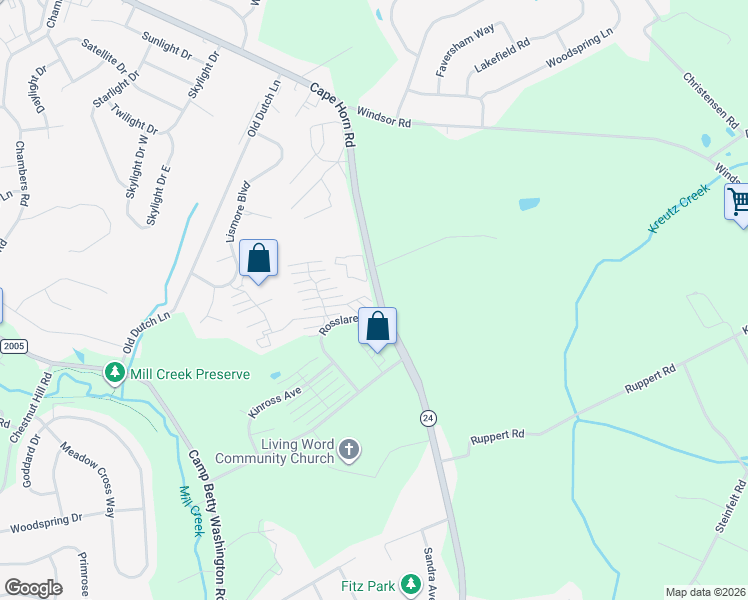 map of restaurants, bars, coffee shops, grocery stores, and more near 2410 Cape Horn Road in York