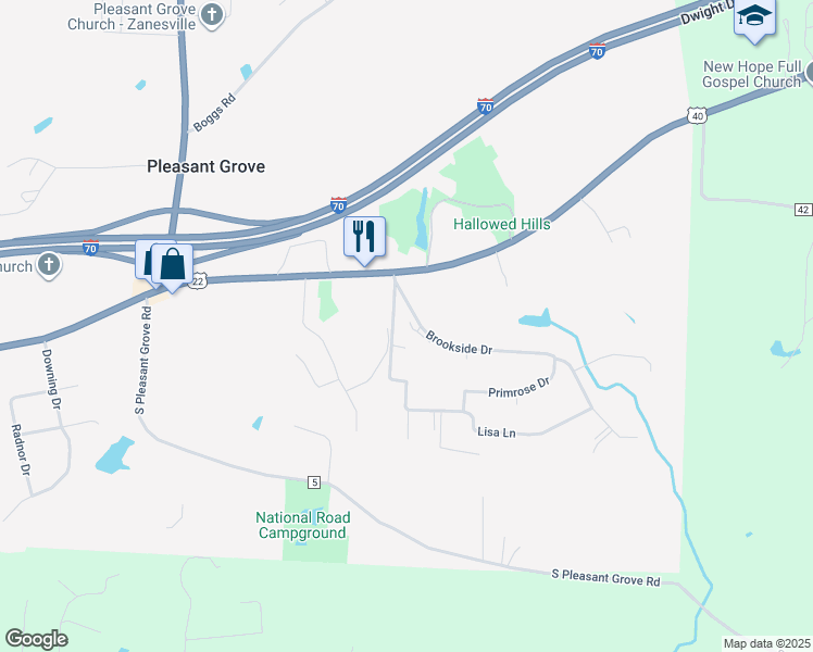 map of restaurants, bars, coffee shops, grocery stores, and more near 155 Mockingbird Hill in Zanesville