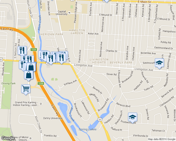 map of restaurants, bars, coffee shops, grocery stores, and more near 2374 Berwick Boulevard in Columbus