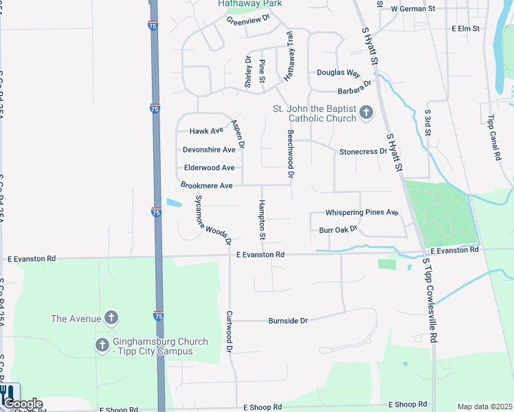 map of restaurants, bars, coffee shops, grocery stores, and more near 737 Hampton Street in Tipp City