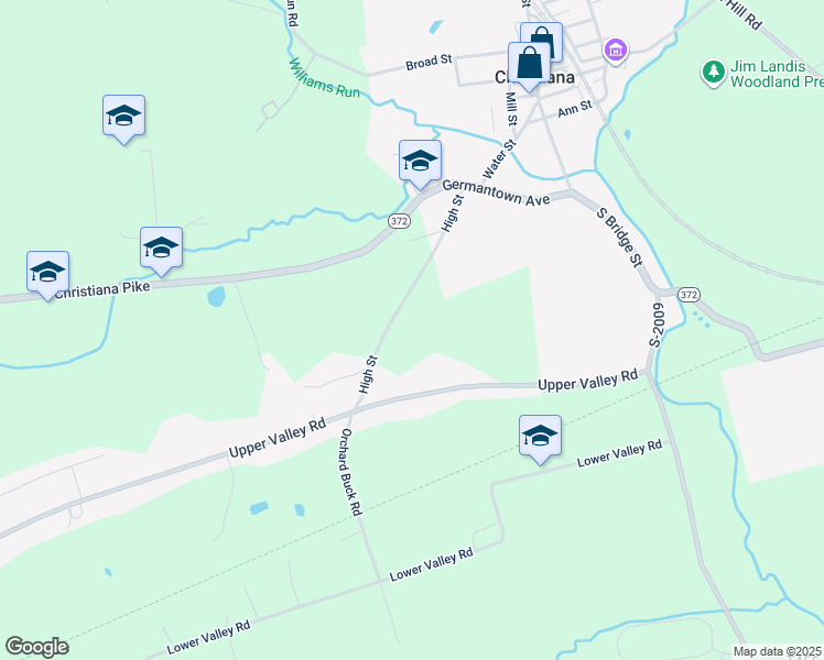 map of restaurants, bars, coffee shops, grocery stores, and more near 30 High Street in Christiana