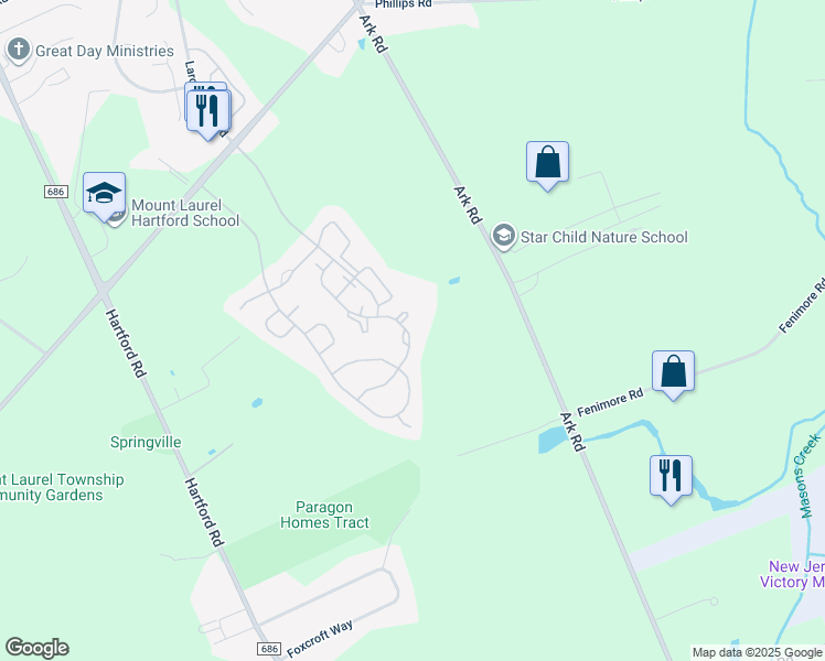 map of restaurants, bars, coffee shops, grocery stores, and more near 4505A Albridge Way in Mount Laurel Township