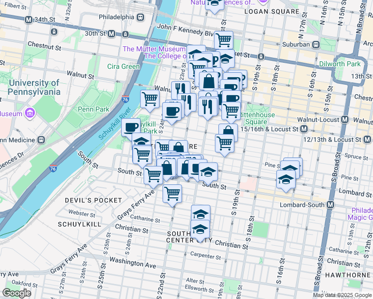 map of restaurants, bars, coffee shops, grocery stores, and more near in Philadelphia
