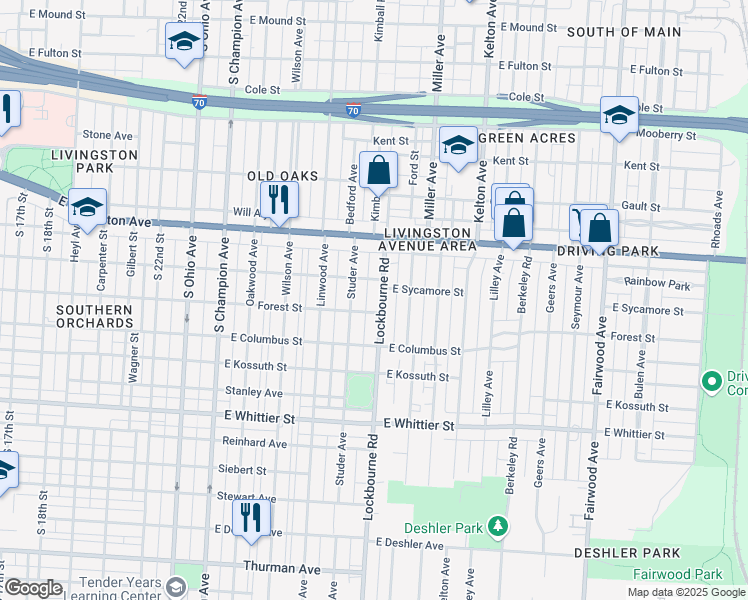 map of restaurants, bars, coffee shops, grocery stores, and more near 879 Lockbourne Road in Columbus