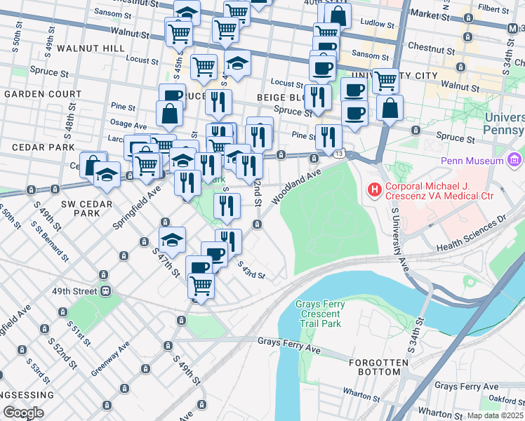 map of restaurants, bars, coffee shops, grocery stores, and more near in Philadelphia