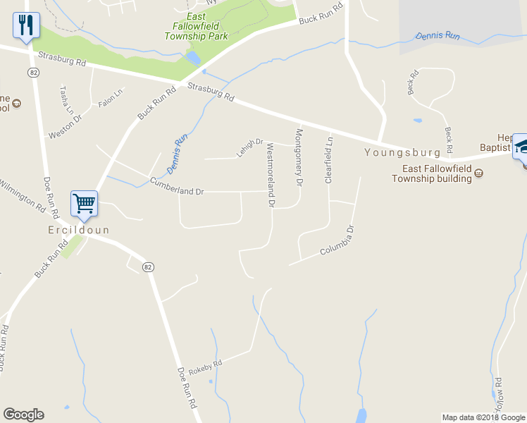 map of restaurants, bars, coffee shops, grocery stores, and more near 115 Westmoreland Drive in Coatesville