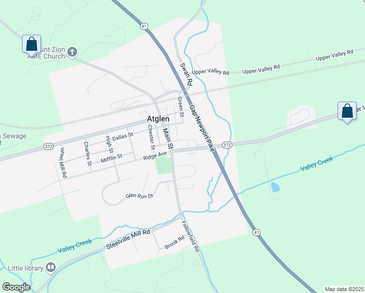 map of restaurants, bars, coffee shops, grocery stores, and more near 163 Lower Valley Road in Atglen