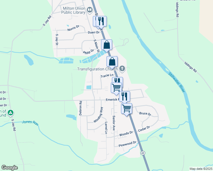 map of restaurants, bars, coffee shops, grocery stores, and more near 68 Bevonne Court in West Milton