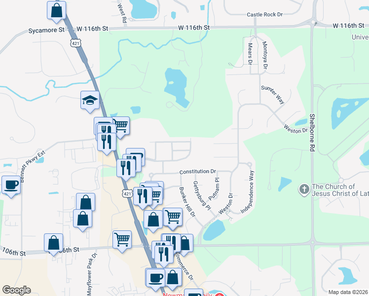 map of restaurants, bars, coffee shops, grocery stores, and more near 3974 Eldor Flower Drive in Zionsville