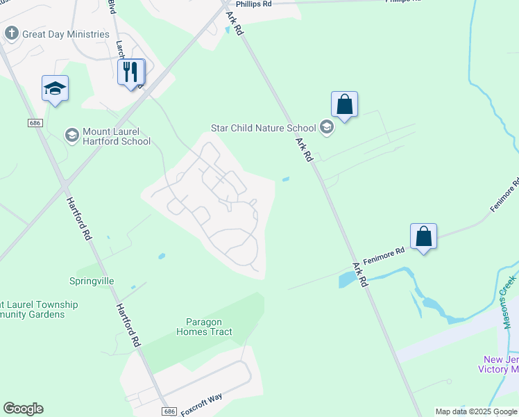 map of restaurants, bars, coffee shops, grocery stores, and more near 4505A Albridge Way in Mount Laurel Township