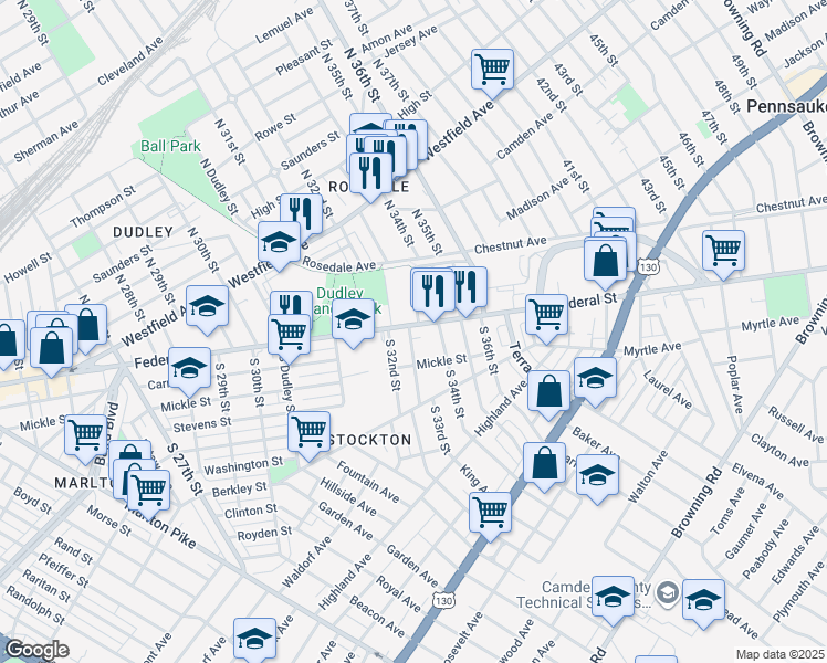map of restaurants, bars, coffee shops, grocery stores, and more near in Camden