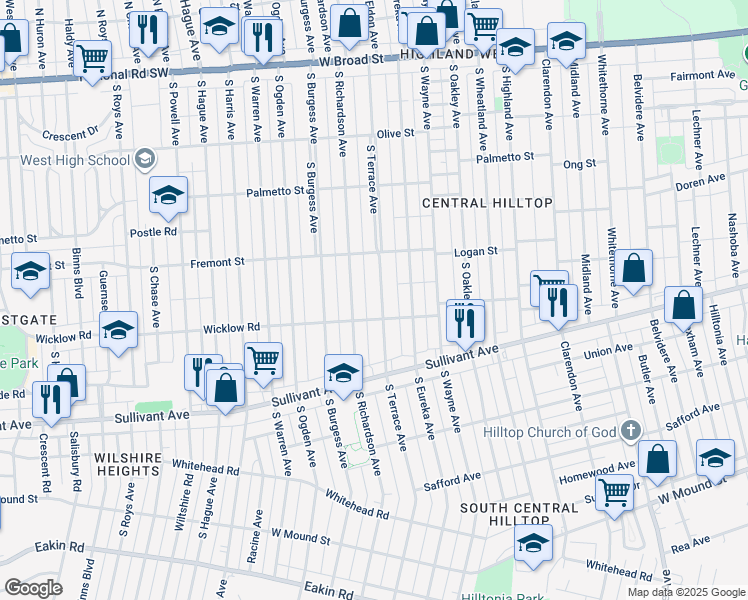 map of restaurants, bars, coffee shops, grocery stores, and more near 350 South Richardson Avenue in Columbus