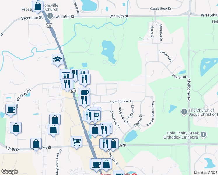 map of restaurants, bars, coffee shops, grocery stores, and more near 3972 Much Marcle Drive in Zionsville