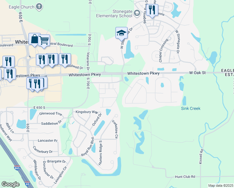 map of restaurants, bars, coffee shops, grocery stores, and more near 6322 Sugar Maple Drive in Zionsville