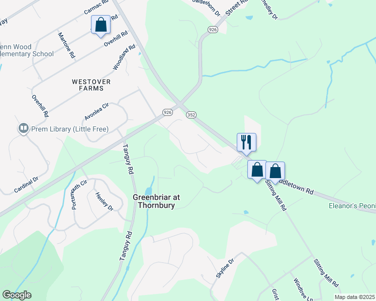 map of restaurants, bars, coffee shops, grocery stores, and more near 10 Wellfleet Lane in Glen Mills