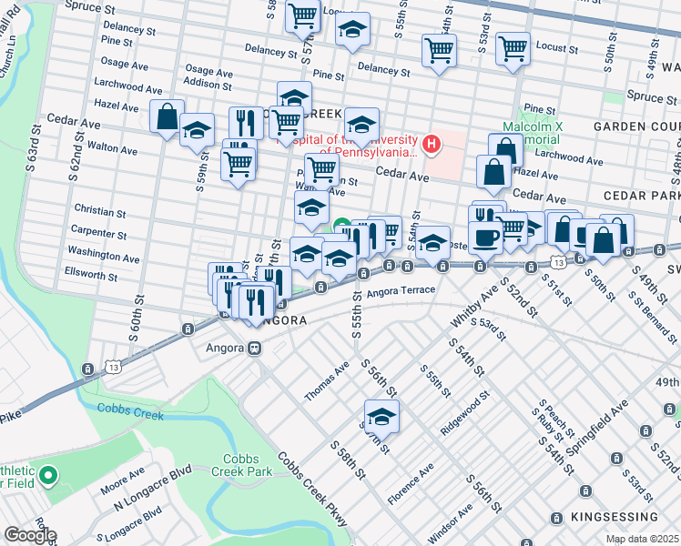 map of restaurants, bars, coffee shops, grocery stores, and more near 836 South Vogdes Street in Philadelphia
