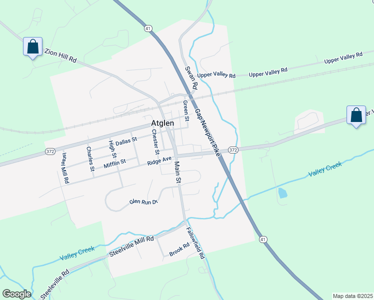 map of restaurants, bars, coffee shops, grocery stores, and more near 163 Lower Valley Road in Atglen