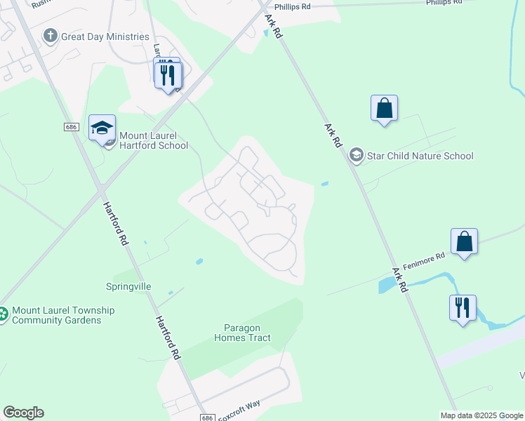 map of restaurants, bars, coffee shops, grocery stores, and more near 3908B Tarnbrook Drive in Mount Laurel Township
