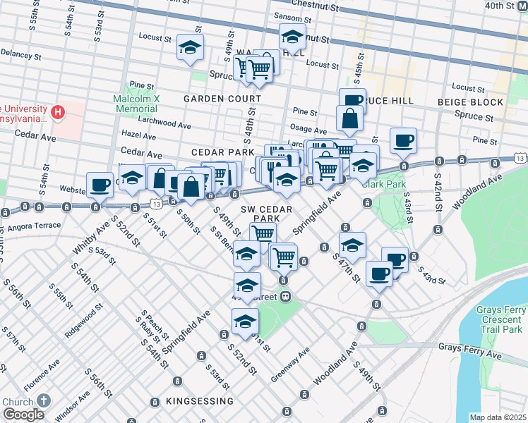 map of restaurants, bars, coffee shops, grocery stores, and more near in Philadelphia