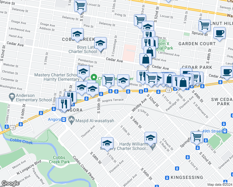 map of restaurants, bars, coffee shops, grocery stores, and more near 5341 Christian Street in Philadelphia