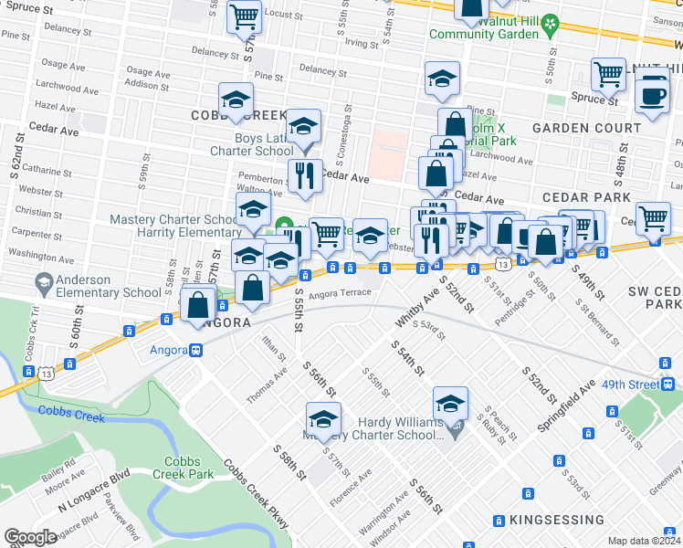 map of restaurants, bars, coffee shops, grocery stores, and more near 5341 Christian Street in Philadelphia