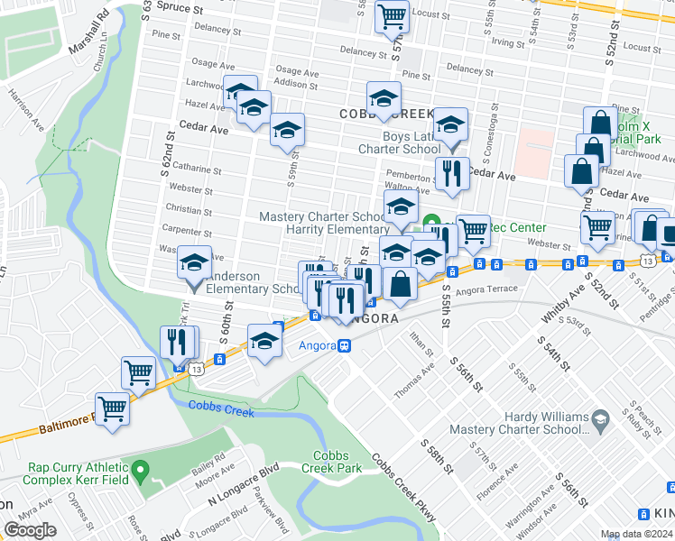 map of restaurants, bars, coffee shops, grocery stores, and more near 847 South Cecil Street in Philadelphia