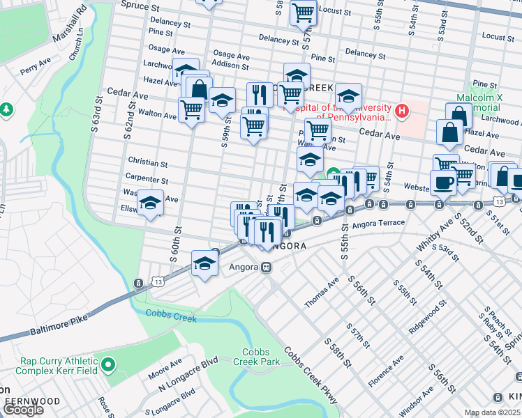 map of restaurants, bars, coffee shops, grocery stores, and more near 847 South Cecil Street in Philadelphia