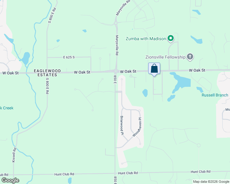 map of restaurants, bars, coffee shops, grocery stores, and more near 6680 850 East in Zionsville