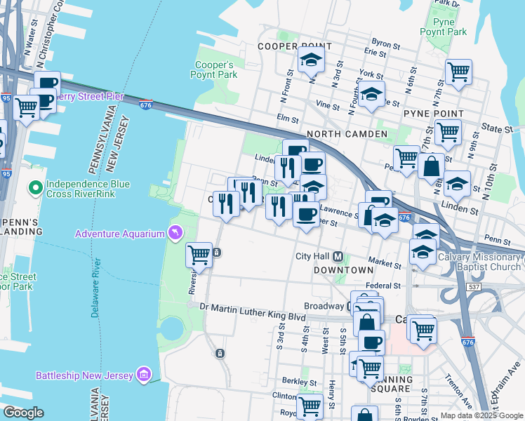 map of restaurants, bars, coffee shops, grocery stores, and more near 8 North Front Street in Camden