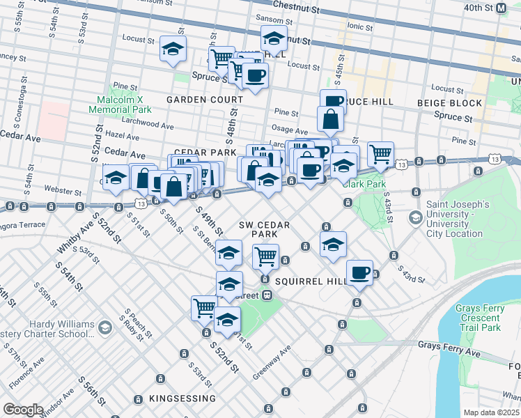 map of restaurants, bars, coffee shops, grocery stores, and more near in Philadelphia