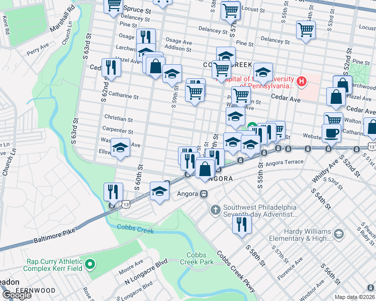 map of restaurants, bars, coffee shops, grocery stores, and more near in Philadelphia