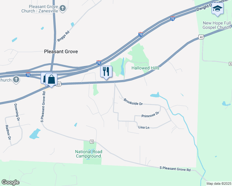 map of restaurants, bars, coffee shops, grocery stores, and more near 2939-3055 Brookside Dr in Zanesville