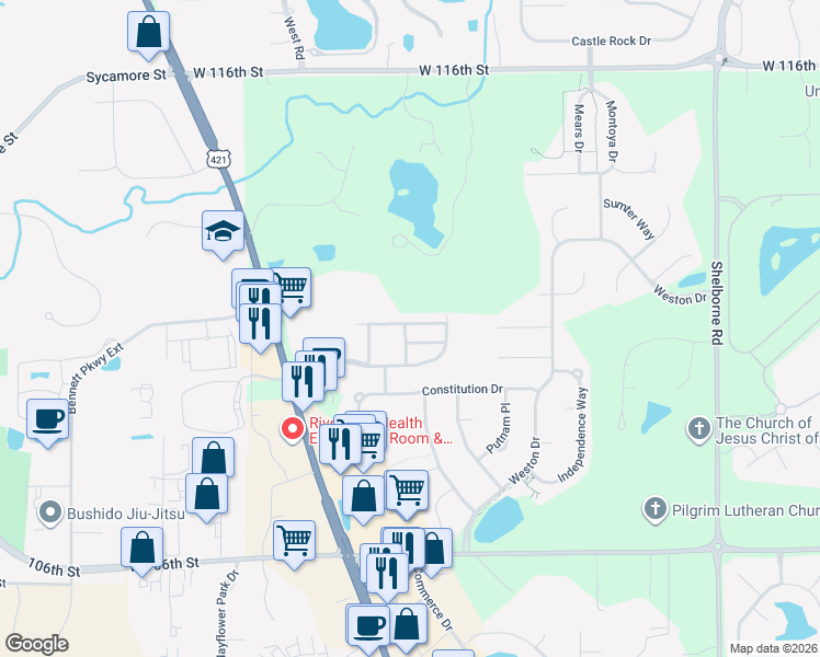 map of restaurants, bars, coffee shops, grocery stores, and more near 4056 Much Marcle Drive in Zionsville
