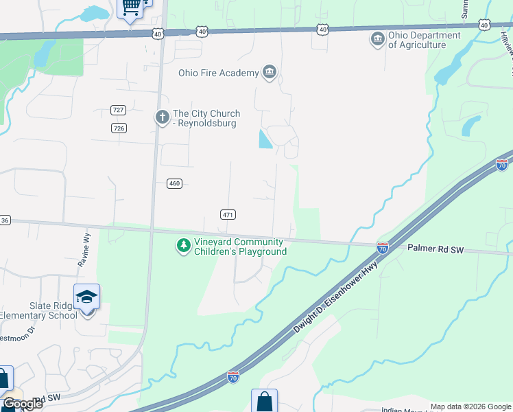 map of restaurants, bars, coffee shops, grocery stores, and more near 125 Wolfecraft Drive Southwest in Reynoldsburg
