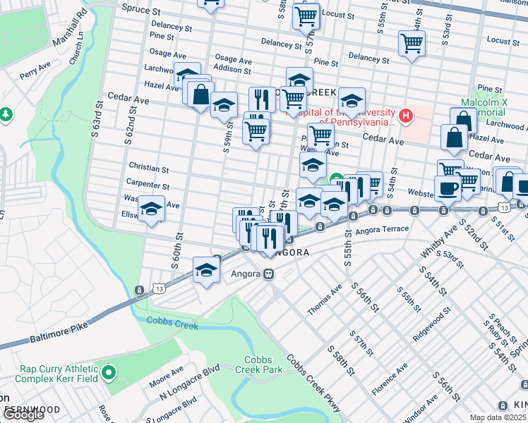 map of restaurants, bars, coffee shops, grocery stores, and more near 841 South Cecil Street in Philadelphia