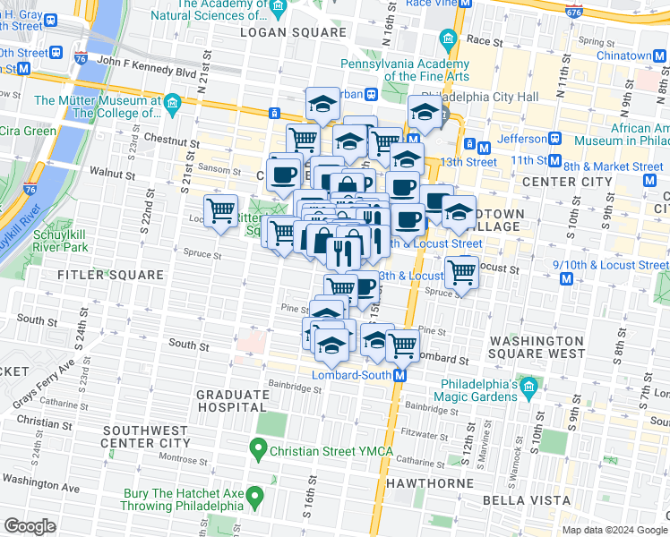 map of restaurants, bars, coffee shops, grocery stores, and more near in Philadelphia