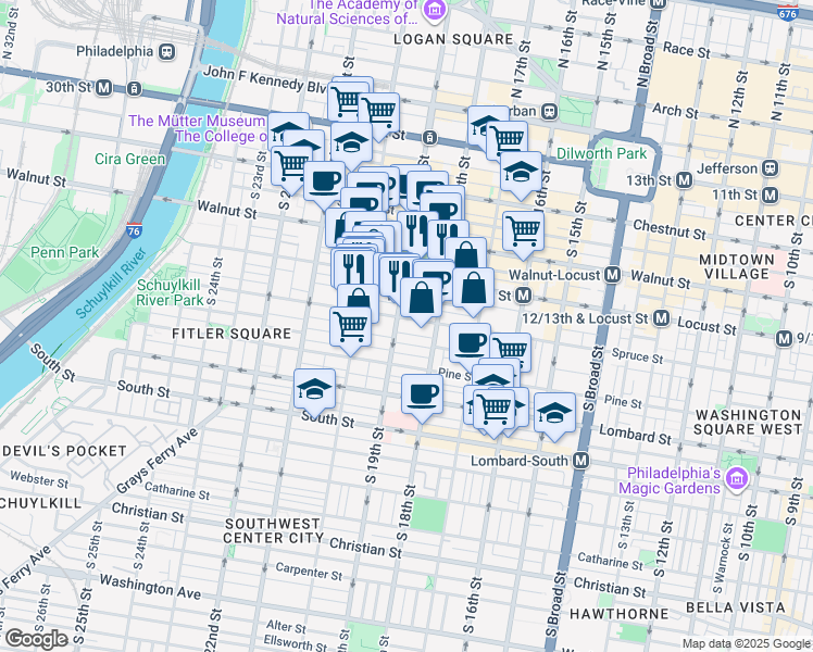 map of restaurants, bars, coffee shops, grocery stores, and more near in Philadelphia