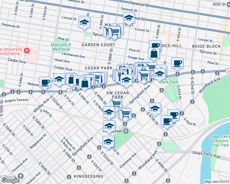 map of restaurants, bars, coffee shops, grocery stores, and more near in Philadelphia