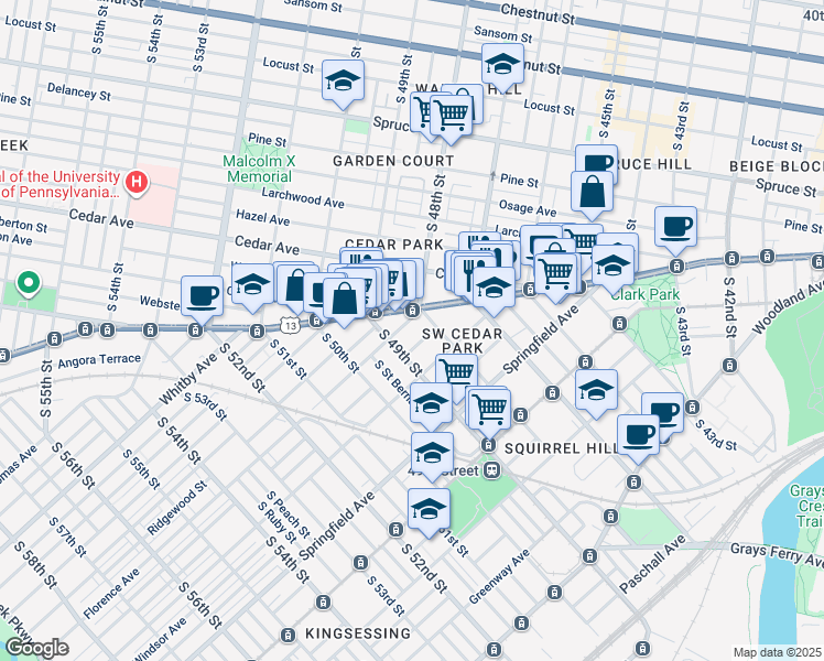 map of restaurants, bars, coffee shops, grocery stores, and more near in Philadelphia