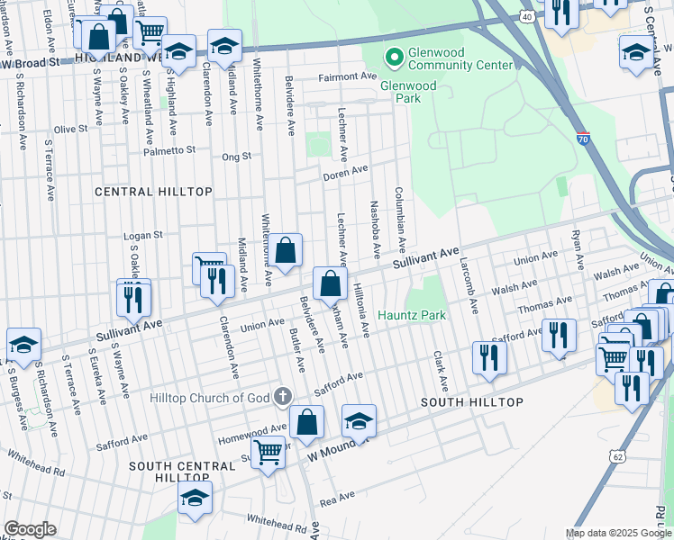 map of restaurants, bars, coffee shops, grocery stores, and more near 381 Wrexham Avenue in Columbus
