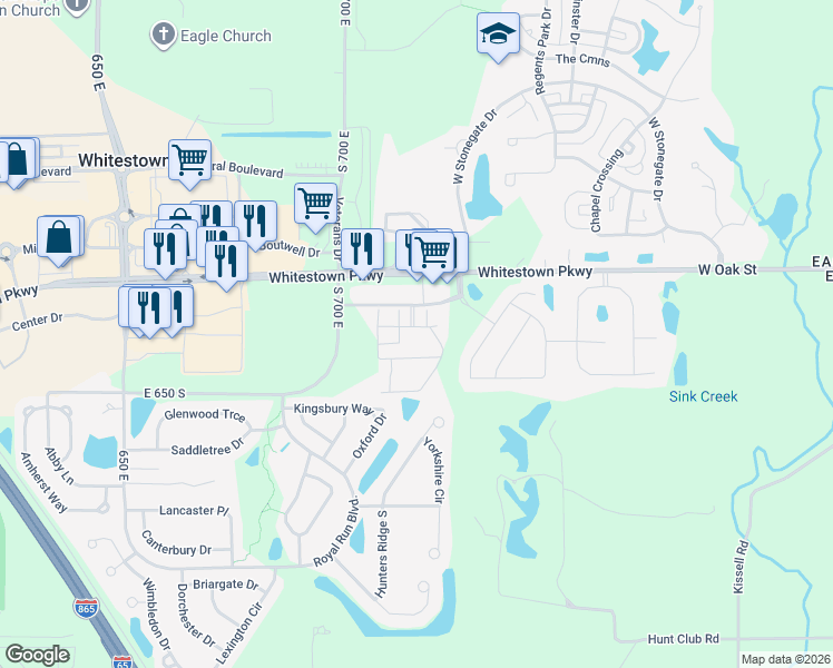 map of restaurants, bars, coffee shops, grocery stores, and more near 7145 Anderson Drive in Zionsville