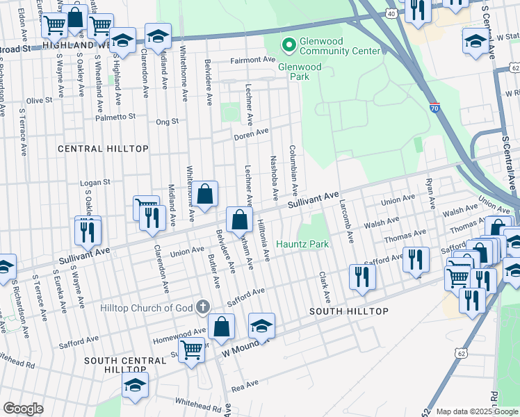 map of restaurants, bars, coffee shops, grocery stores, and more near 1976 Sullivant Avenue in Columbus