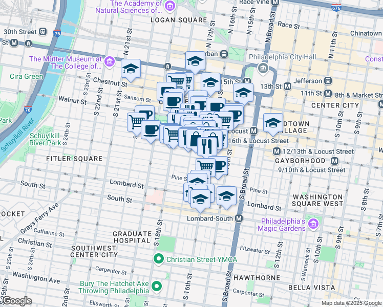 map of restaurants, bars, coffee shops, grocery stores, and more near 263 South 17th Street in Philadelphia