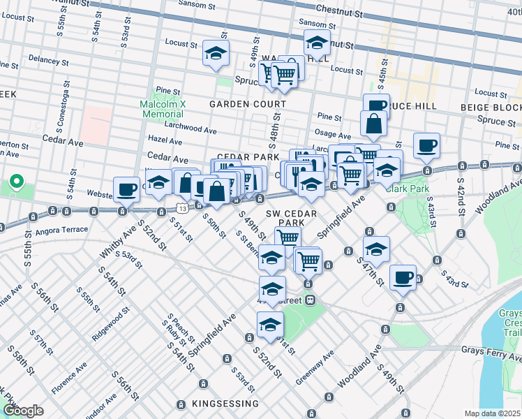 map of restaurants, bars, coffee shops, grocery stores, and more near in Philadelphia