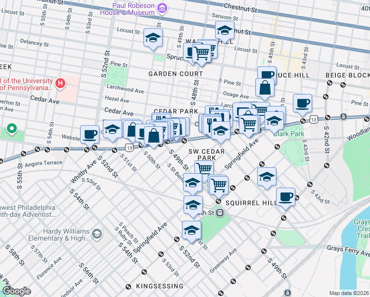 map of restaurants, bars, coffee shops, grocery stores, and more near in Philadelphia